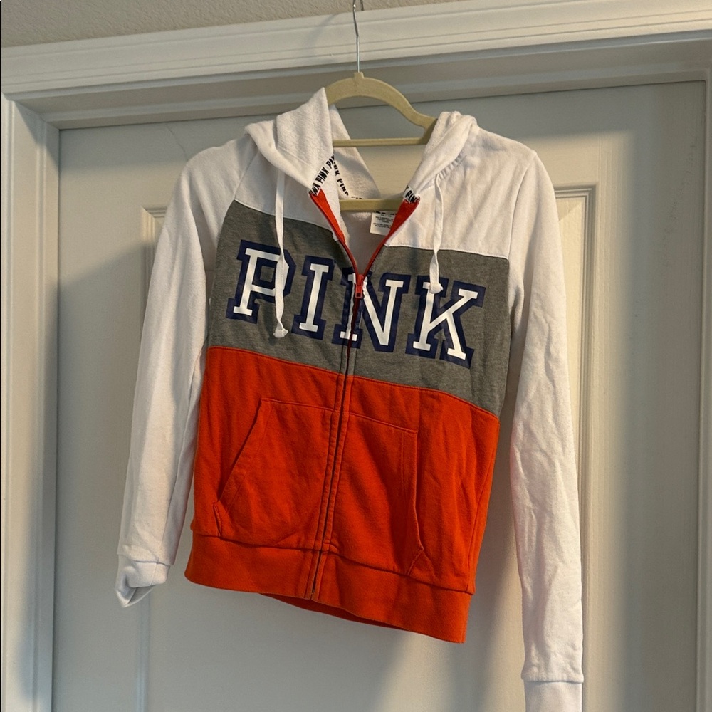 PINK Victoria's Secret Wonens Colorblock Hoodie - White, Gray, and Orange